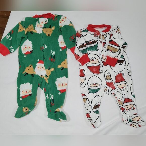 Carter's Size 3 Months Santa Christmas Holiday 2 Footies Bundle - Picture 1 of 3